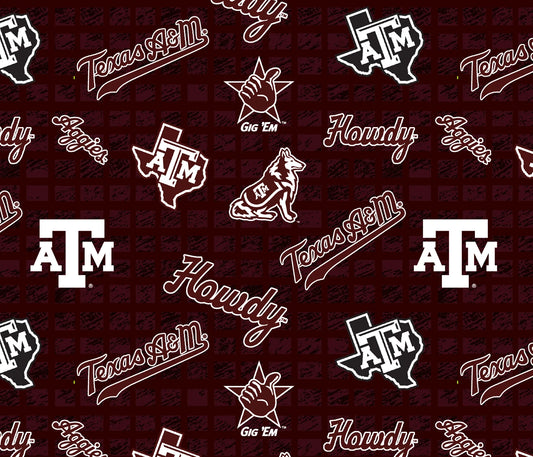 Texas A&M Aggies NCAA College 108'' Wide back Allover Sykel Enterprises Cotton Fabric TAM-1395
