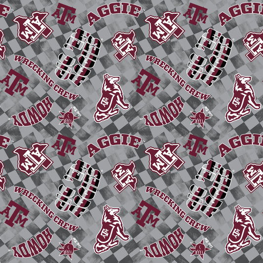 Texas A&M Aggies NCAA College Checks Gray Sykel Enterprises Canvas Duck Cloth Cotton Fabric TAM-1380-GRAY