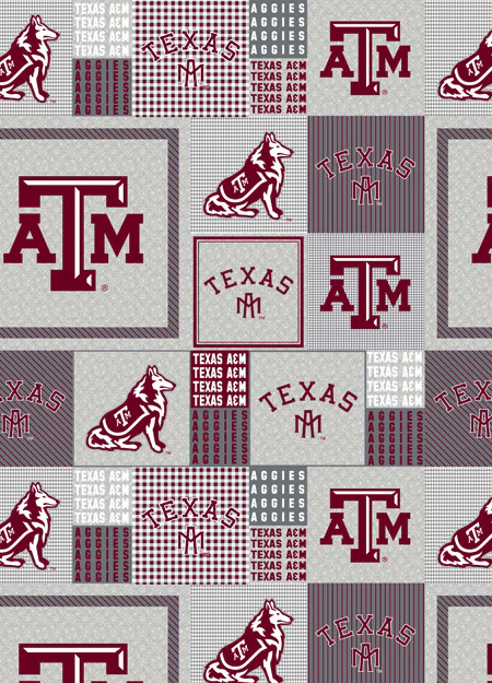 Texas A&M Aggies NCAA College Grey Box Sykel Enterprises Polyester FLEECE Fabric TAM-158