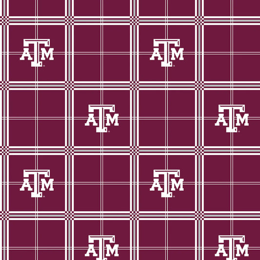 Texas A&M Aggies NCAA College Plaid Sykel Enterprises Cotton FLANNEL Fabric SYK-TAM-023