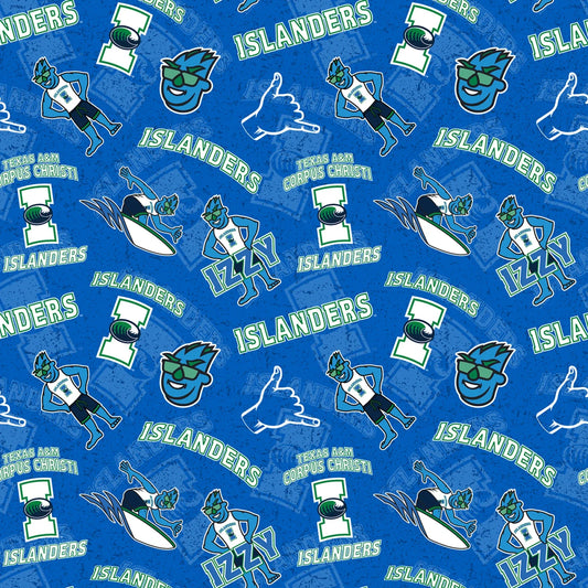 Texas A&M Corpus Christie Islanders NCAA College Tone on Tone Sykel Enterprises Cotton Fabric SYK-TAMCC-1178