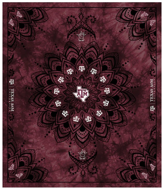 Texas A&M Aggies NCAA Collegiate Tapestry Finished Panel 48"'x56" Maroon Sykel Enterprises Polyester Minky Fabric TAM-1360