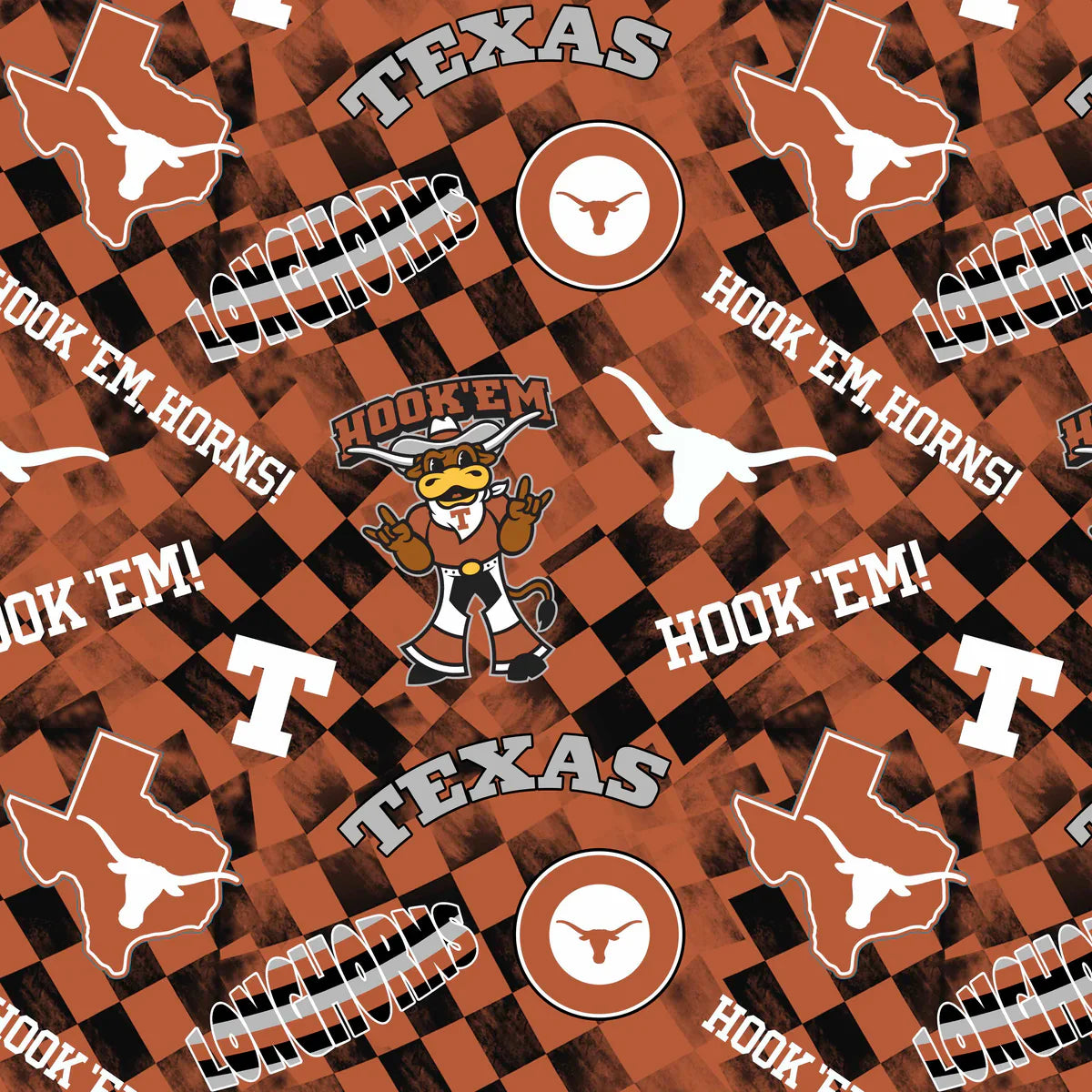 Texas Longhorns NCAA College Check Allover Sykel Cotton Fabric SYK-TX-1370