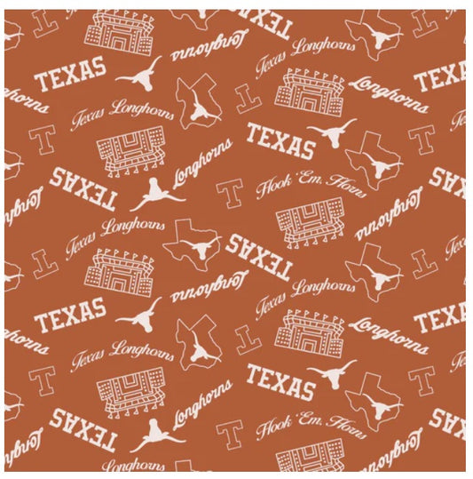 Texas Longhorns NCAA College Mini Stadium Logo Sykel Enterprises Cotton Fabric TX-1389