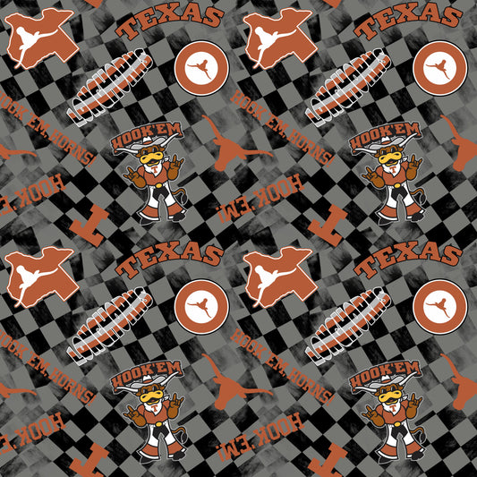 Texas Longhorns NCAA College Checks Gray Sykel Enterprises Canvas Duck Cloth Cotton Fabric TX-1380-GRAY