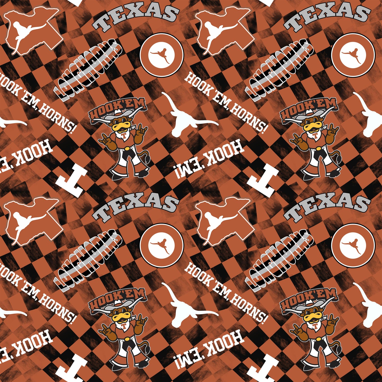 Texas Longhorns NCAA College Checks Rust Sykel Enterprises Canvas Duck Cloth Cotton Fabric TX-1380-RUST
