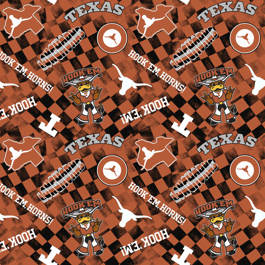 Texas Longhorns NCAA College Checks Rust Sykel Enterprises Canvas Duck Cloth Cotton Fabric TX-1380-RUST