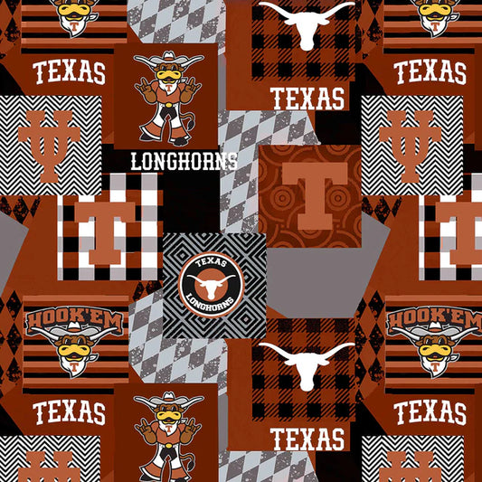 Texas Longhorns NCAA College Collegiate Minky Geo Sykel Enterprises Polyester Minky Fabric SYK-TX-1367