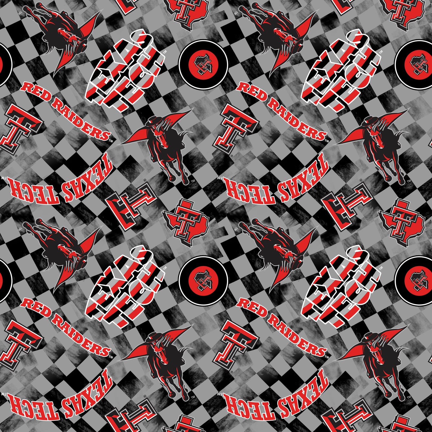 Texas Tech Red Raiders NCAA College Checks Gray Sykel Enterprises Canvas Duck Cloth Cotton Fabric TT-1380-GRAY