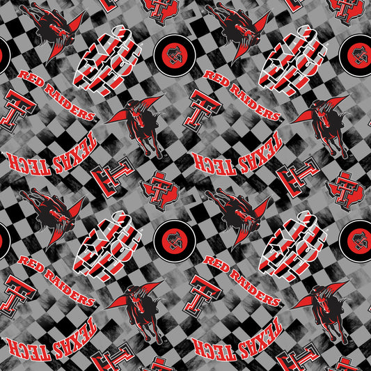 Texas Tech Red Raiders NCAA College Checks Gray Sykel Enterprises Canvas Duck Cloth Cotton Fabric TT-1380-GRAY