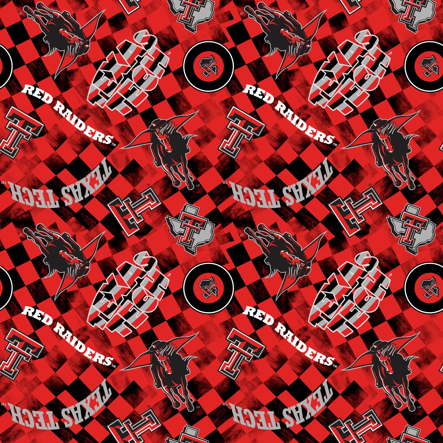 Texas Tech Red Raiders NCAA College Checks Red Sykel Enterprises Canvas Duck Cloth Cotton Fabric TT-1380-RED