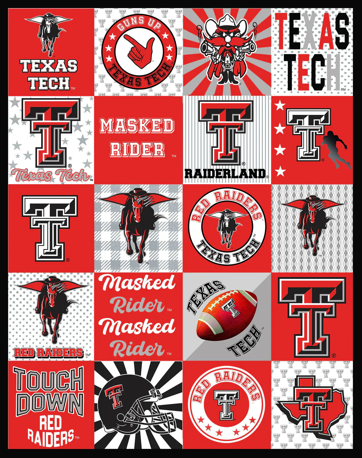 Texas Tech Red Raiders NCAA Collegiate T-Shirt Panel 60" Sykel Polyester Minky Fabric SYK-TT-1362