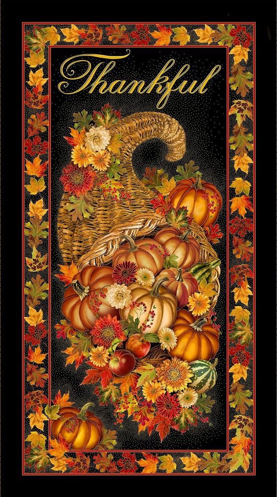 Thankful Cornucopia Metallic Panel Black Timeless Treasures Cotton Fabric