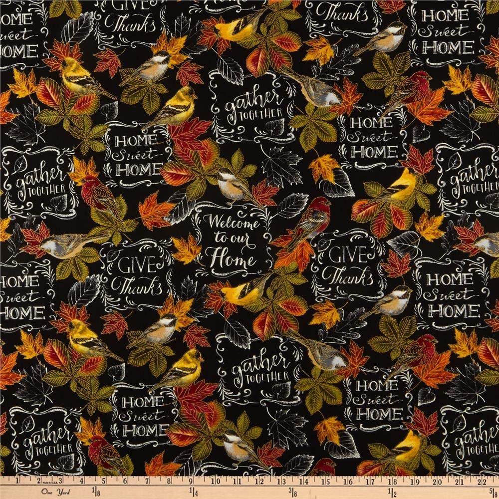 Thankful and Grateful Give Thanks Words Phrases Chalkboard Black Timeless Treasures Cotton Fabric