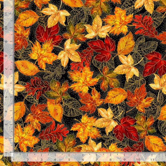Thankful Fall Leaves Metallic Autumn Timeless Treasures Cotton Fabric TT-HARVEST-CM3642-AUTUMN