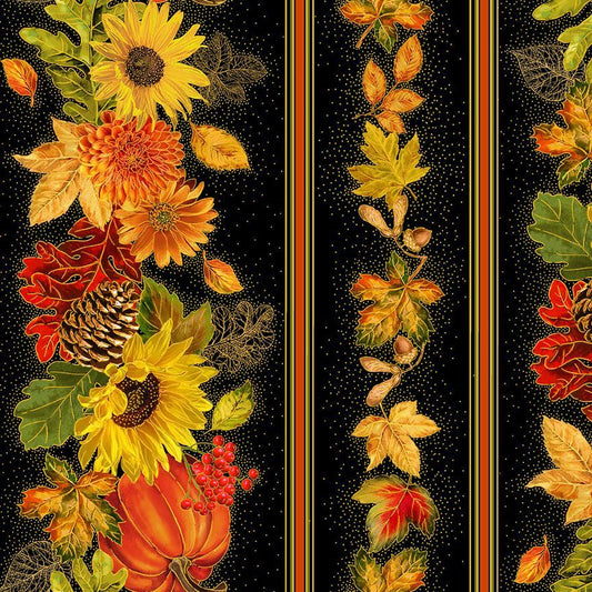 Thankful Harvest Stripes Metallic Black Timeless Treasures Cotton Fabric TT-HARVEST-CM3641-BLACK