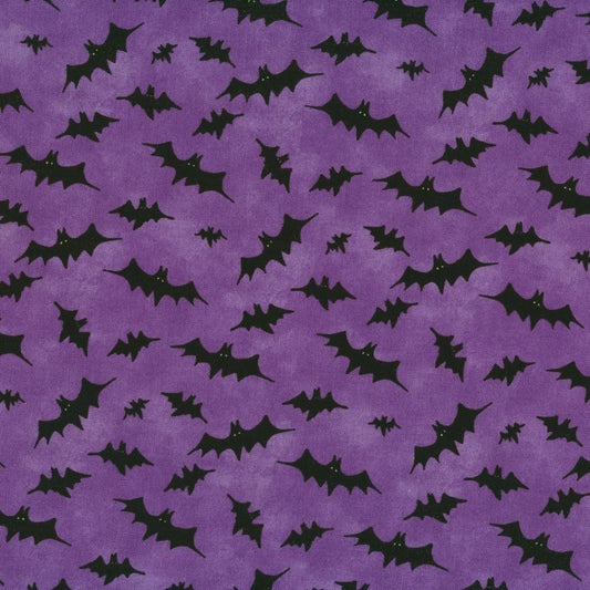 The Boo Crew Tossed Bats Purple Susan Winget Wilmington Prints Cotton Fabric