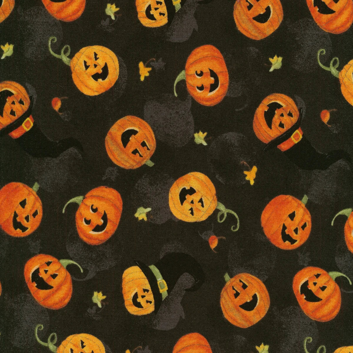 The Boo Crew Tossed Jack O Lantern Black Susan Winget Wilmington Prints Cotton Fabric