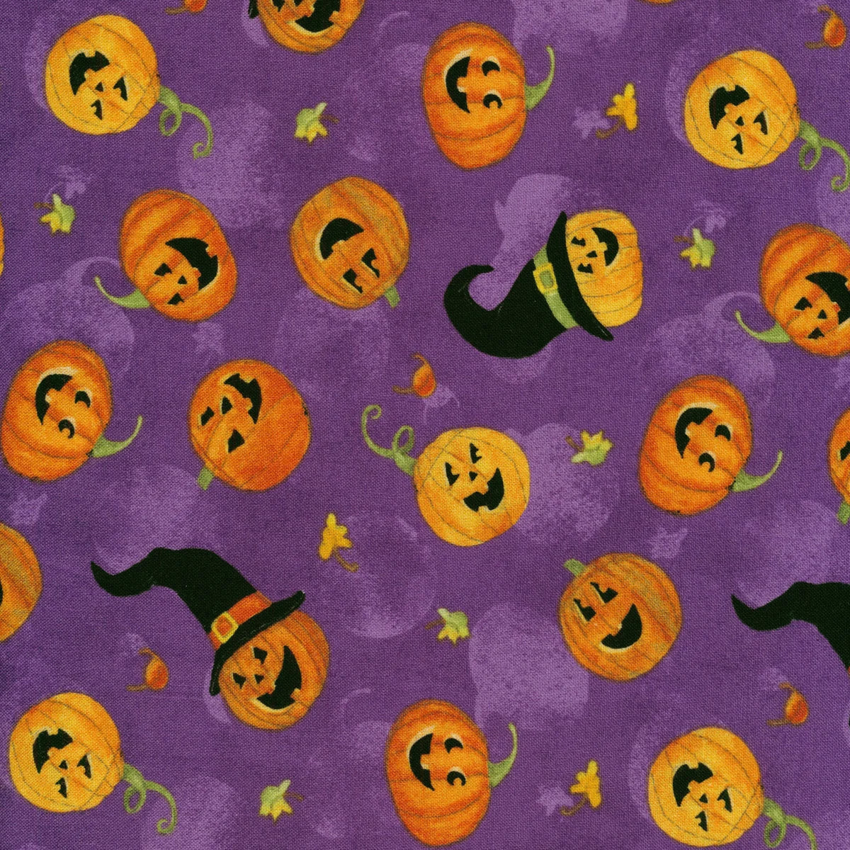 The Boo Crew Tossed Jack O Lantern Purple Susan Winget Wilmington Prints Cotton Fabric