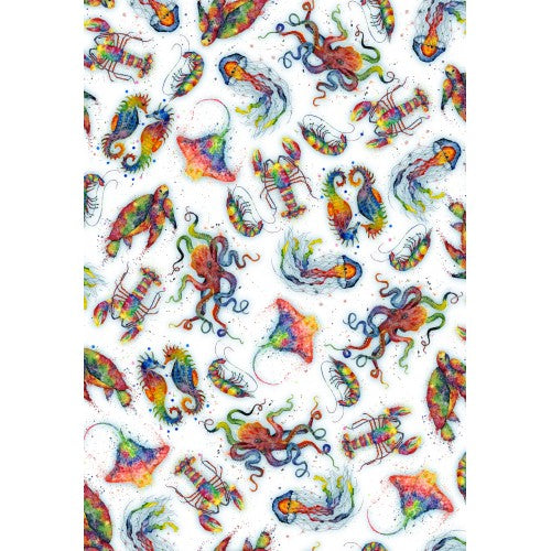 The Deep Sea Creatures White Dave Bartholet Quilting Treasures Cotton Fabric