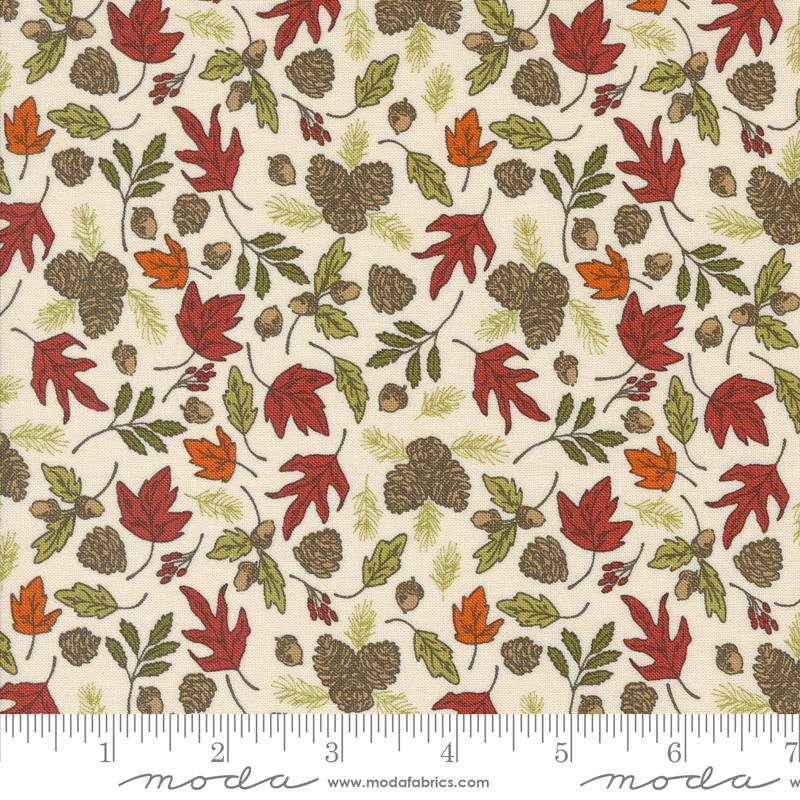 The Great Outdoors Forest Foliage Leaves Pine Cones Cloud Multi Stacy Iest Hsu Moda Cotton Fabric