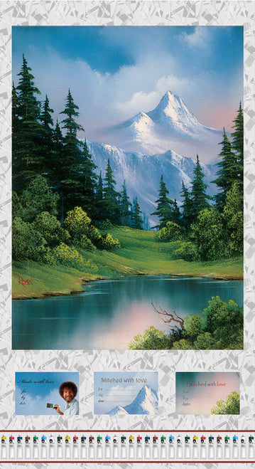 The Joy of Painting Scenic Panel 24" Multi Bob Ross Studio E Cotton Fabric