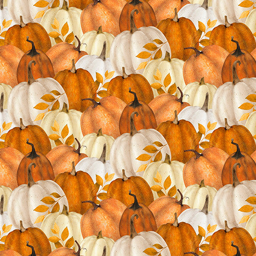 The Pick of the Patch Packed Pumpkins Multi Beth Albert 3 Wishes Cotton Fabric