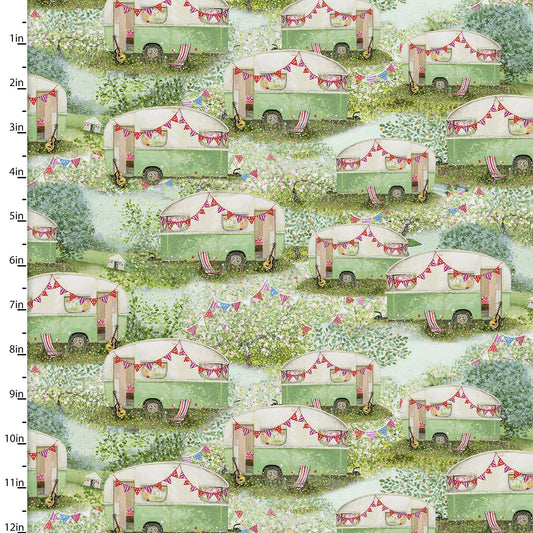 The Secret Garden Packed Campers Green Lucy Grossmith 3 Wishes Fabrics Cotton Fabric