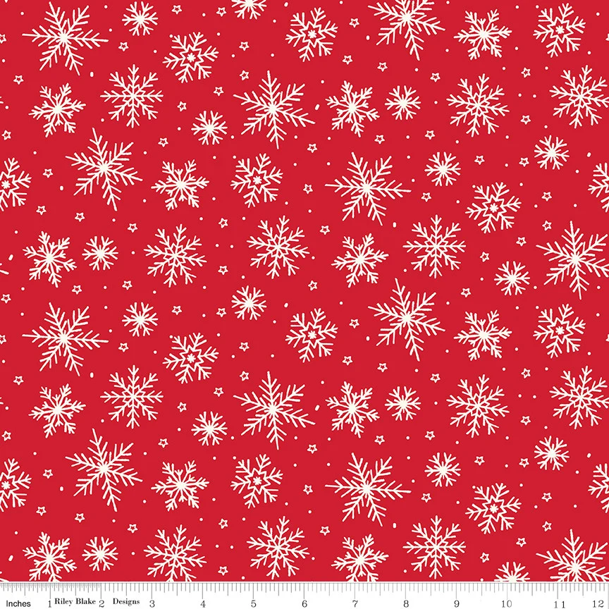 The North Pole FLANNEL Snowflakes Tomato Red Mind Eye Riley Blake Cotton FLANNEL Fabric RB-F17752-TOMATO