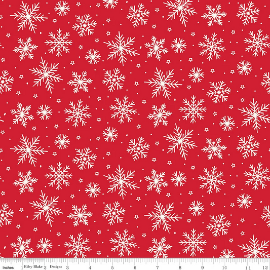 The North Pole FLANNEL Snowflakes Tomato Red Mind Eye Riley Blake Cotton FLANNEL Fabric RB-F17752-TOMATO