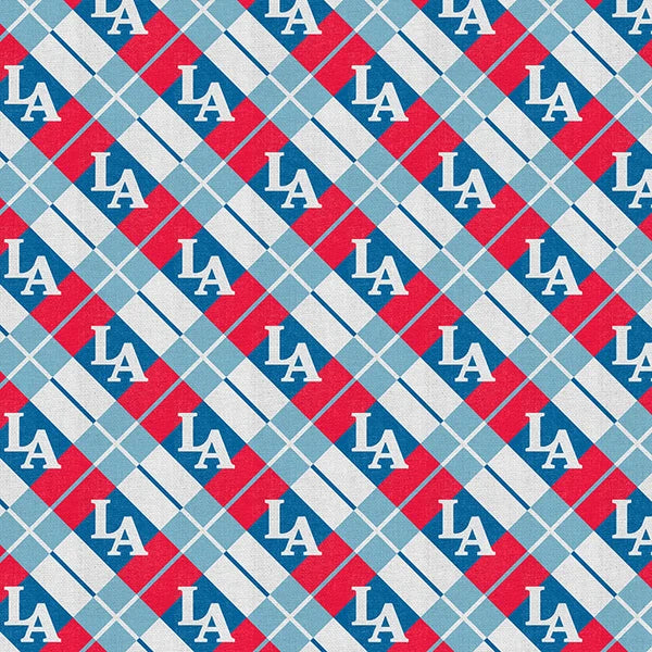 The Final Inning Los Angeles LA Argyle Baseball Red Blue Paintbrush Studio Cotton Fabric PBS-120-26600