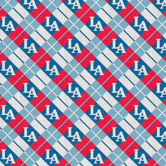 The Final Inning Los Angeles LA Argyle Baseball Red Blue Paintbrush Studio Cotton Fabric PBS-120-26600