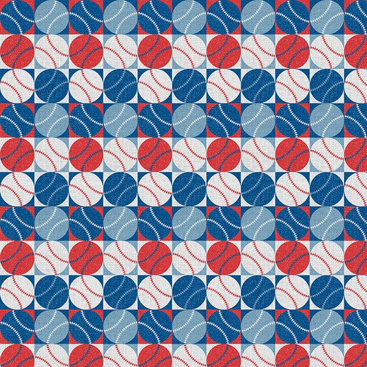 The Final Inning Los Angeles LA Blocks Baseball Red Blue Paintbrush Studio Cotton Fabric PBS-120-26596