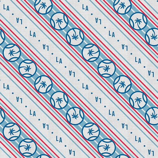 The Final Inning Los Angeles LA Baseball Diagonal Stripes Red Blue Paintbrush Studio Cotton Fabric PBS-120-26597