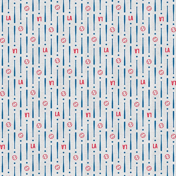 The Final Inning Los Angeles LA Baseball Ditsy Red Blue Paintbrush Studio Cotton Fabric PBS-120-26603