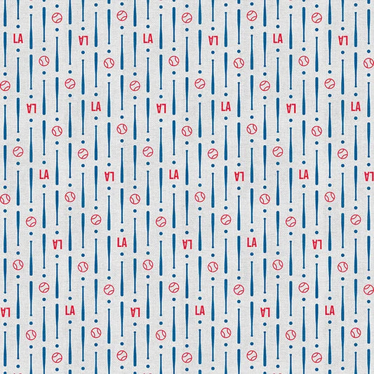 The Final Inning Los Angeles LA Baseball Ditsy Red Blue Paintbrush Studio Cotton Fabric PBS-120-26603