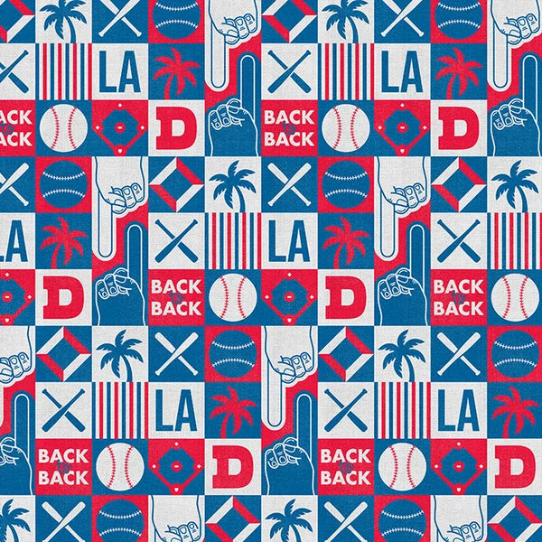 The Final Inning Los Angeles LA Baseball Icons Red Blue Paintbrush Studio Cotton Fabric PBS-120-26587