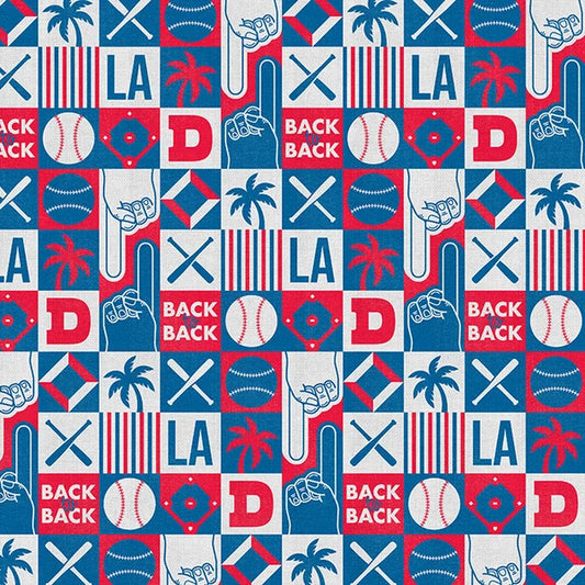 The Final Inning Los Angeles LA Baseball Icons Red Blue Paintbrush Studio Cotton Fabric PBS-120-26587