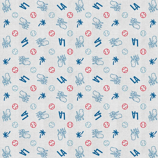 The Final Inning Los Angeles LA Baseball Toss Glove Palm Trees Red Blue Paintbrush Studio Cotton Fabric PBS-120-26589
