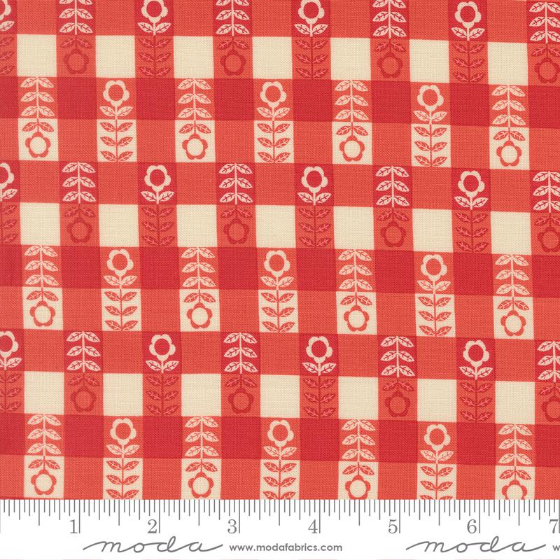 The Henhouse Flower Plaid Barn Red Gingiber Moda Cotton Fabric MD-48436-16