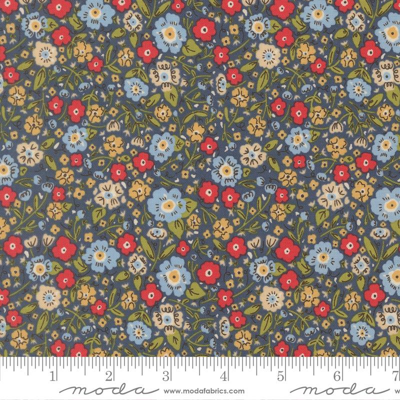 The Henhouse Calico Small Floral Denim Dark Blue Gingiber Moda Cotton Fabric MD-48435-18