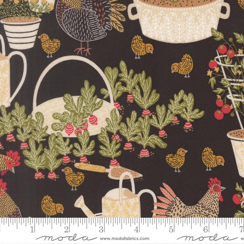 The Henhouse Chicken Garden Iron Black Gingiber Moda Cotton Fabric MD-48430-20
