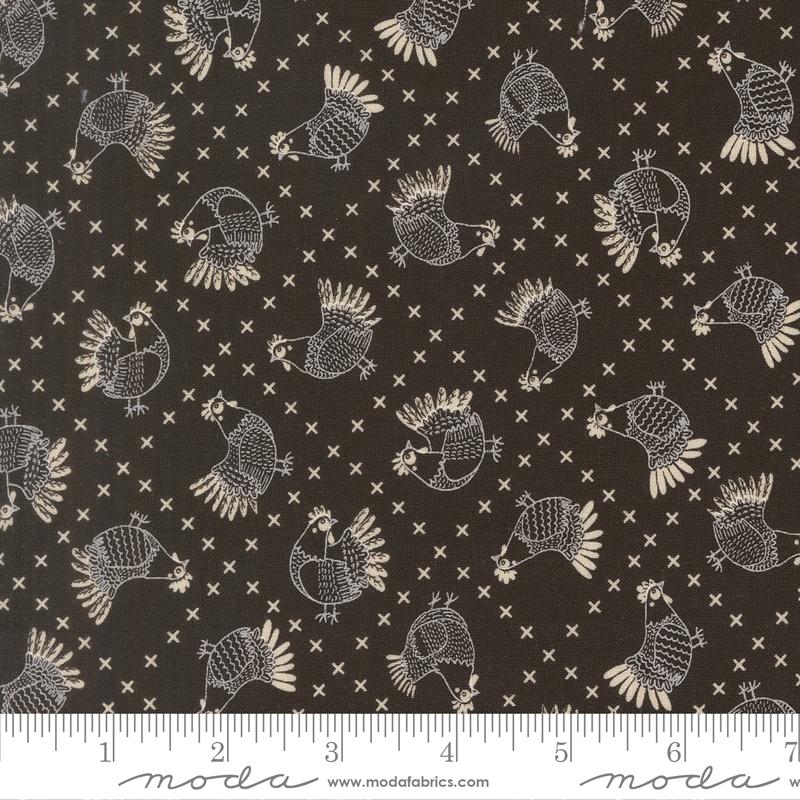 The Henhouse Cross Stitch Chickens Iron Black Gingiber Moda Cotton Fabric MD-48434-20