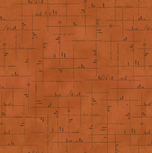 The Mountains are Calling Geometric Rust Orange Brown Henry Glass Cotton Fabric HG-3136-35