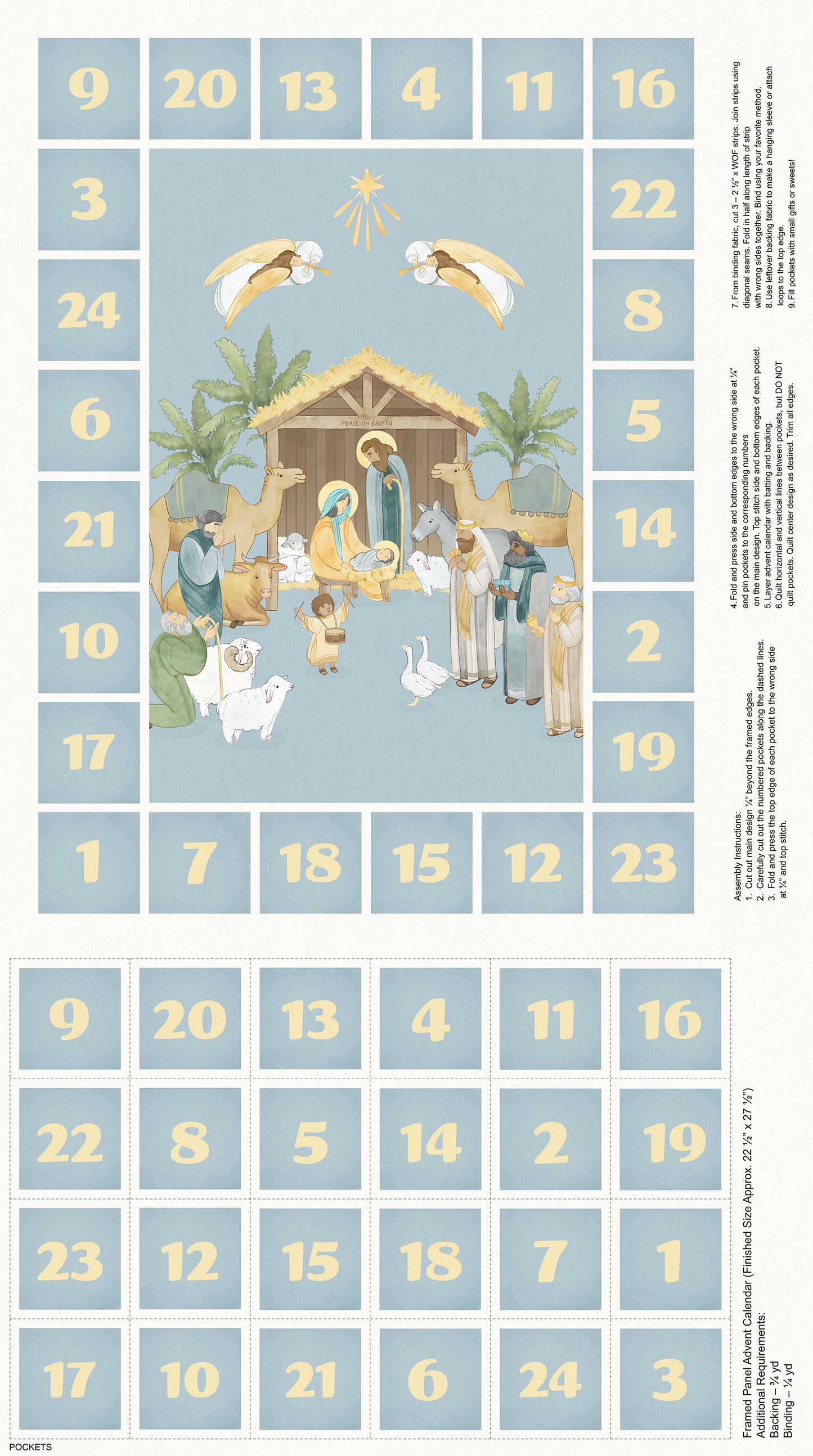 The Nativity Advent Calendar Panel 24" Blue Multi Northcott Cotton Fabric NC-DP28991-42