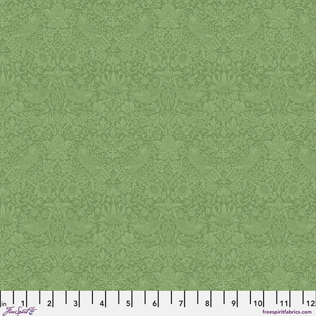 The Trellis Palette Tonal Strawberry Thief Herball Green The Original Morris & Co. Free Spirit Cotton Fabric FS-PWWM153.HERBALL