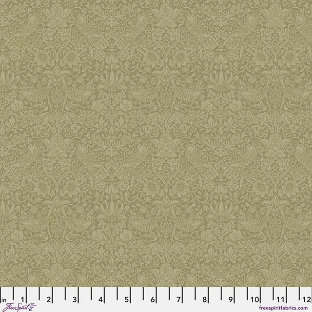 The Trellis Palette Tonal Strawberry Thief Olive Fruit The Original Morris & Co. Free Spirit Cotton Fabric FS-PWWM153.OLIVEFRUIT