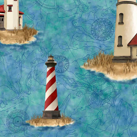 This and That VIII Lighthouse Blue Quilting Treasures Cotton Fabric