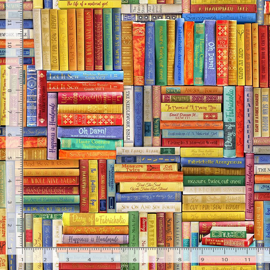 Thread & Thimble Sewing Library Books Multi Timeless Treasures Cotton Fabric TT-LIBRARY-CD2597-MULTI