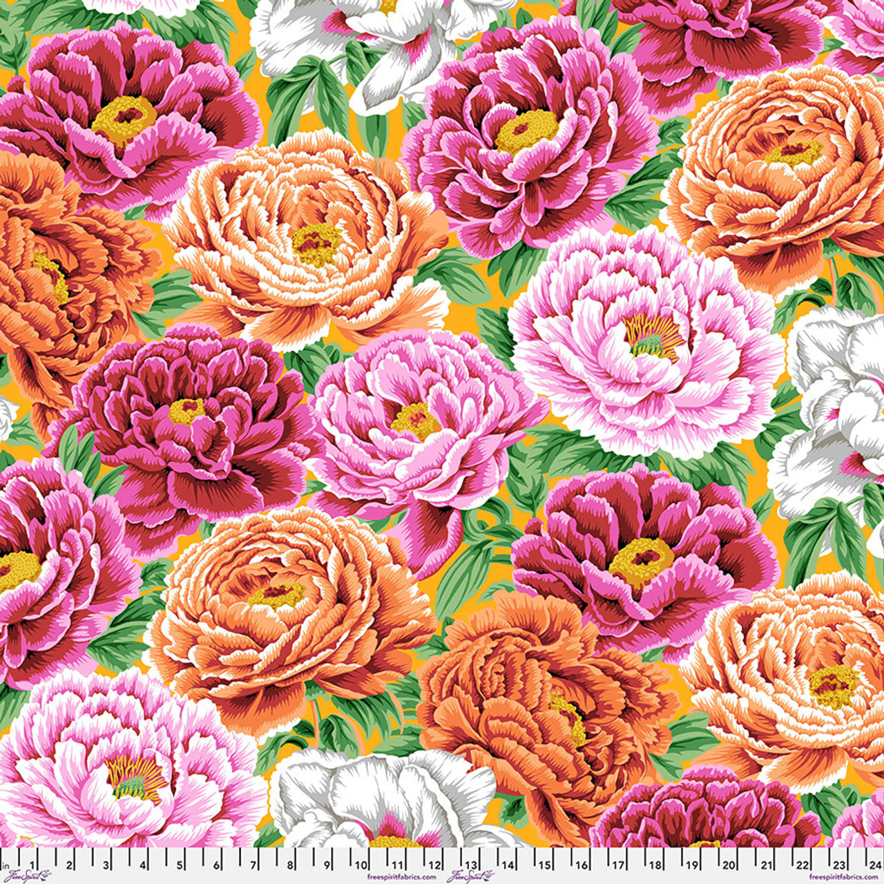 Tibetan Peony Warm Philip Jacobs August 2025 Kaffe Fassett Collective Free Spirit Cotton Fabric FS-PWPJ136.WARM